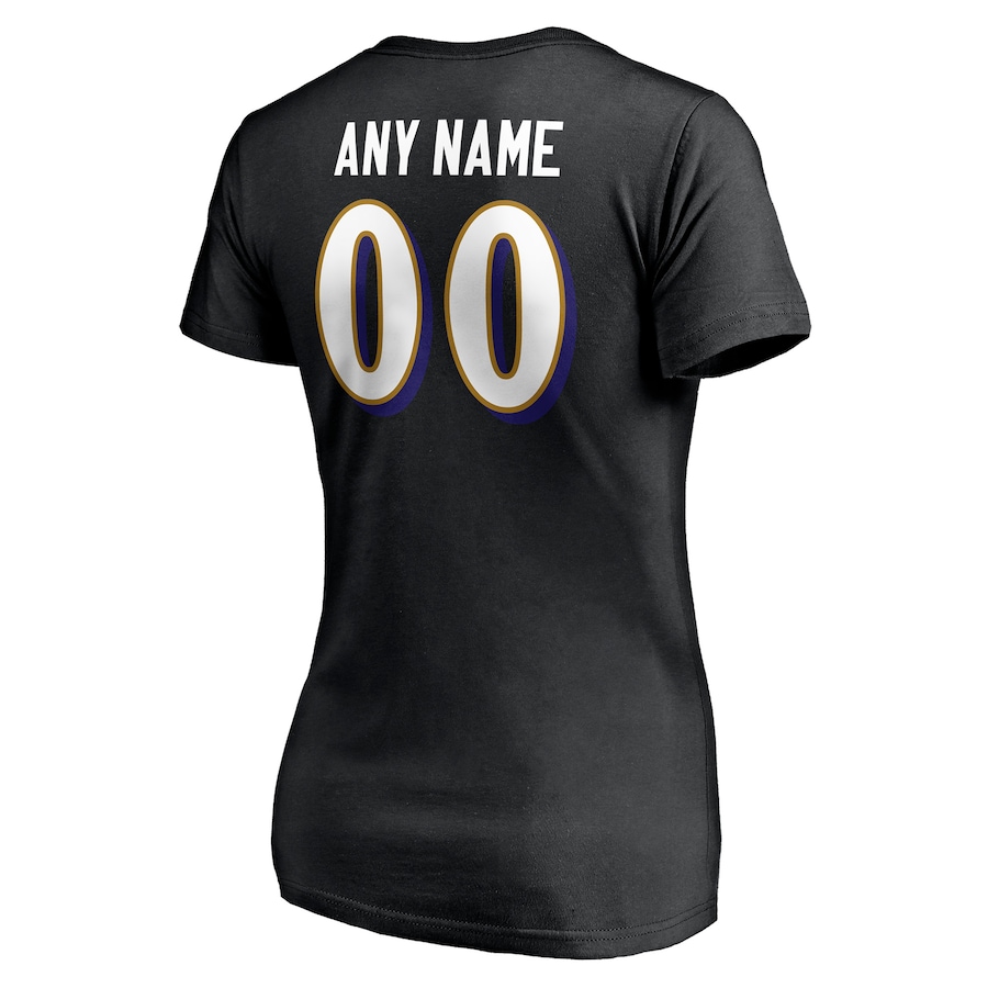 White Letters Women's Black T-shirt  Personalized Name & Number Team Wordmark V-Neck T-Shirt