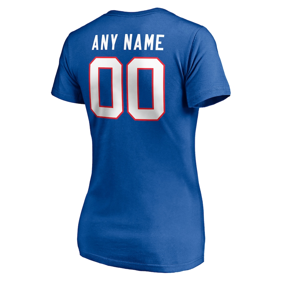 White Letters Women's Blue T-shirt  Personalized Name & Number Team Wordmark V-Neck T-Shirt