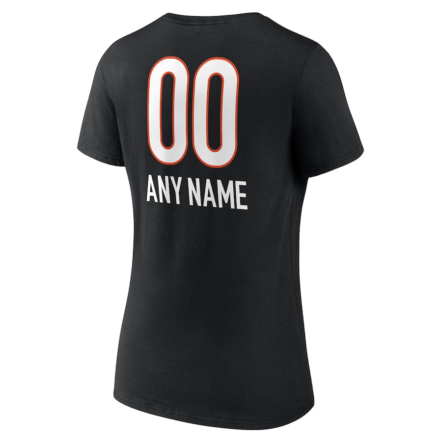 White Letters Women's Black T-shirt  Personalized Name & Number Team Wordmark V-Neck T-Shirt