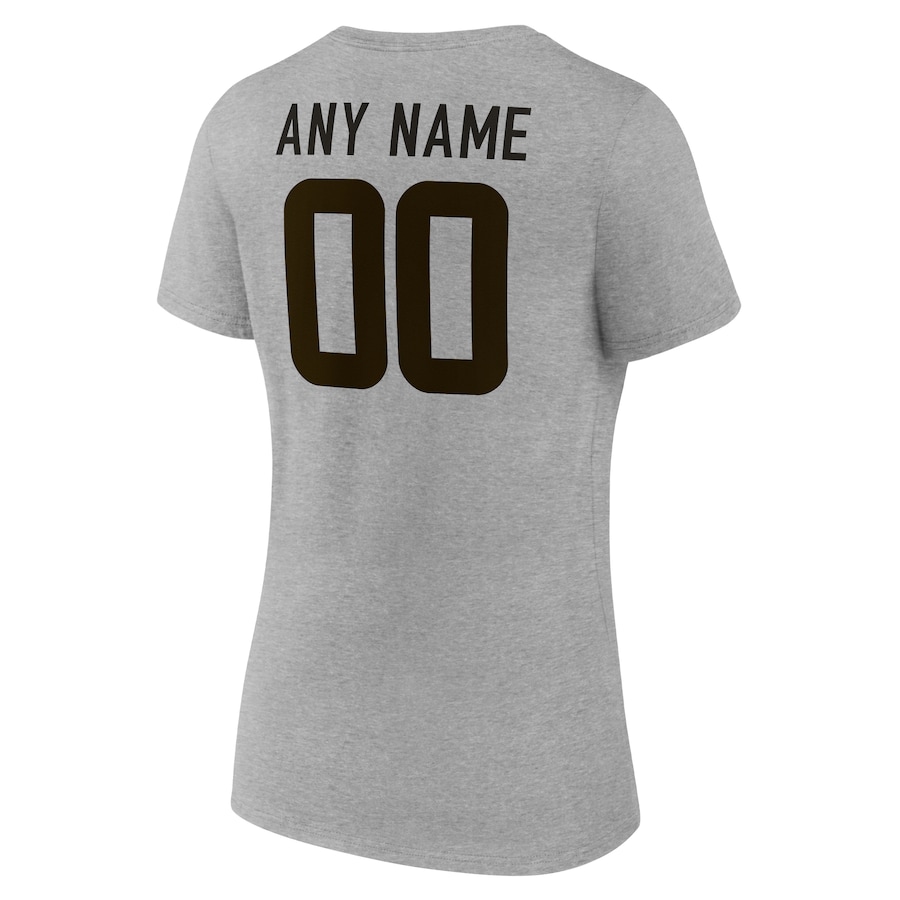 Black Letters Women's Grey T-shirt  Personalized Name & Number Team Wordmark V-Neck T-Shirt