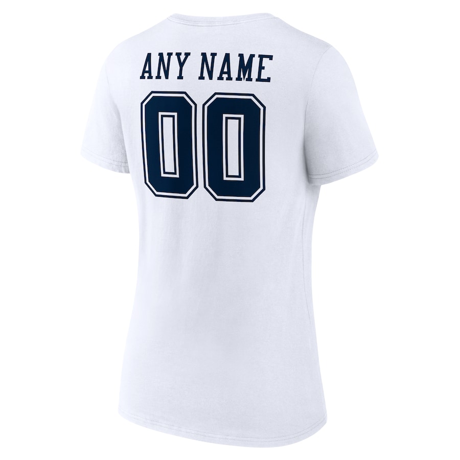 Blue Letters Women's White T-shirt  Personalized Name & Number Team Wordmark V-Neck T-Shirt
