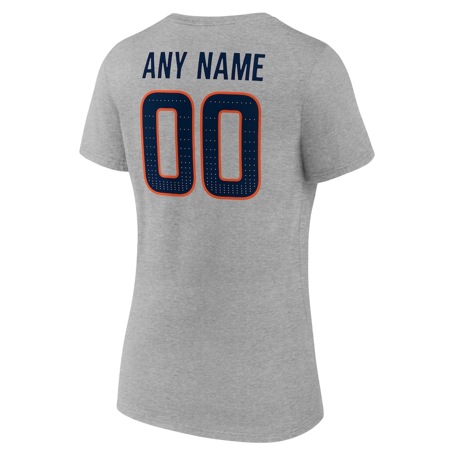 Navy Blue Letters Women's Grey T-shirt  Personalized Name & Number Team Wordmark V-Neck T-Shirt