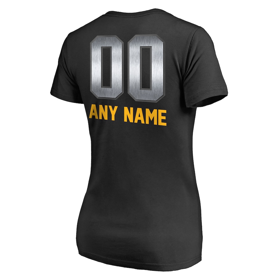 Sliver & Yellow Letters Women's Black T-shirt  Personalized Name & Number Team Wordmark V-Neck T-Shirt