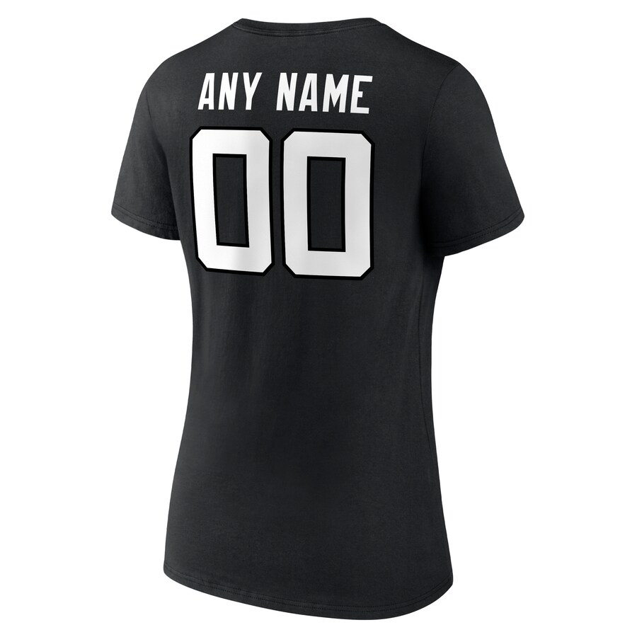 White Letters Women's Black T-shirt  Personalized Name & Number Team Wordmark V-Neck T-Shirt
