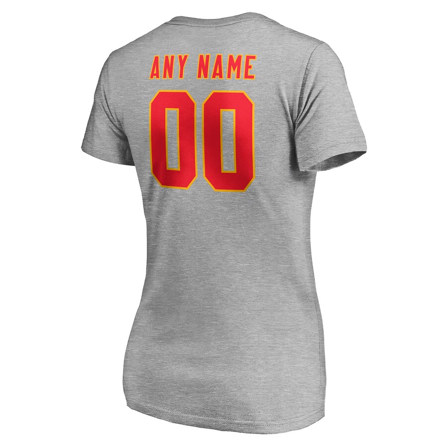 Red Letters Women's Grey T-shirt  Personalized Name & Number Team Wordmark V-Neck T-Shirt