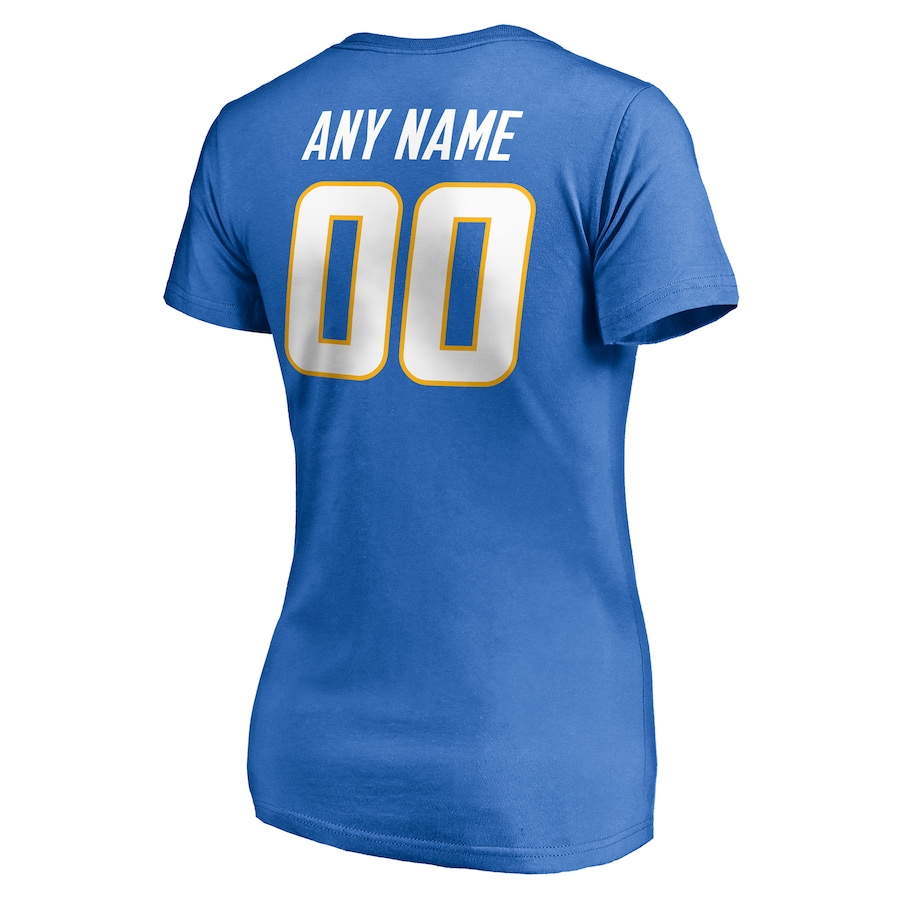 White Letters Women's Blue T-shirt  Personalized Name & Number Team Wordmark V-Neck T-Shirt