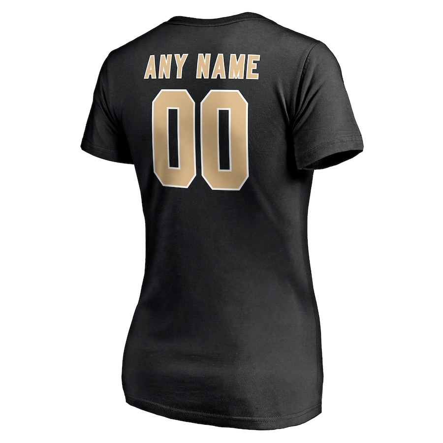 Brown Letters Women's Black T-shirt  Personalized Name & Number Team Wordmark V-Neck T-Shirt