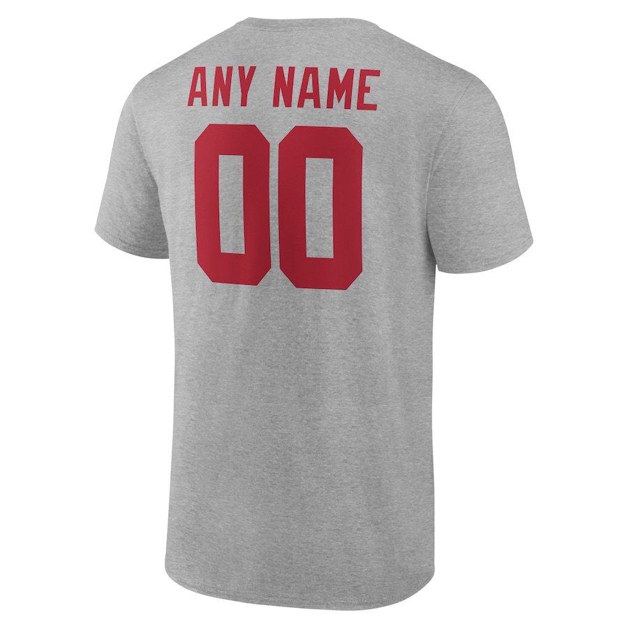 Red Letters Men's Grey Any Team sports T-shirt Personalized Name & Number custom T-Shirt