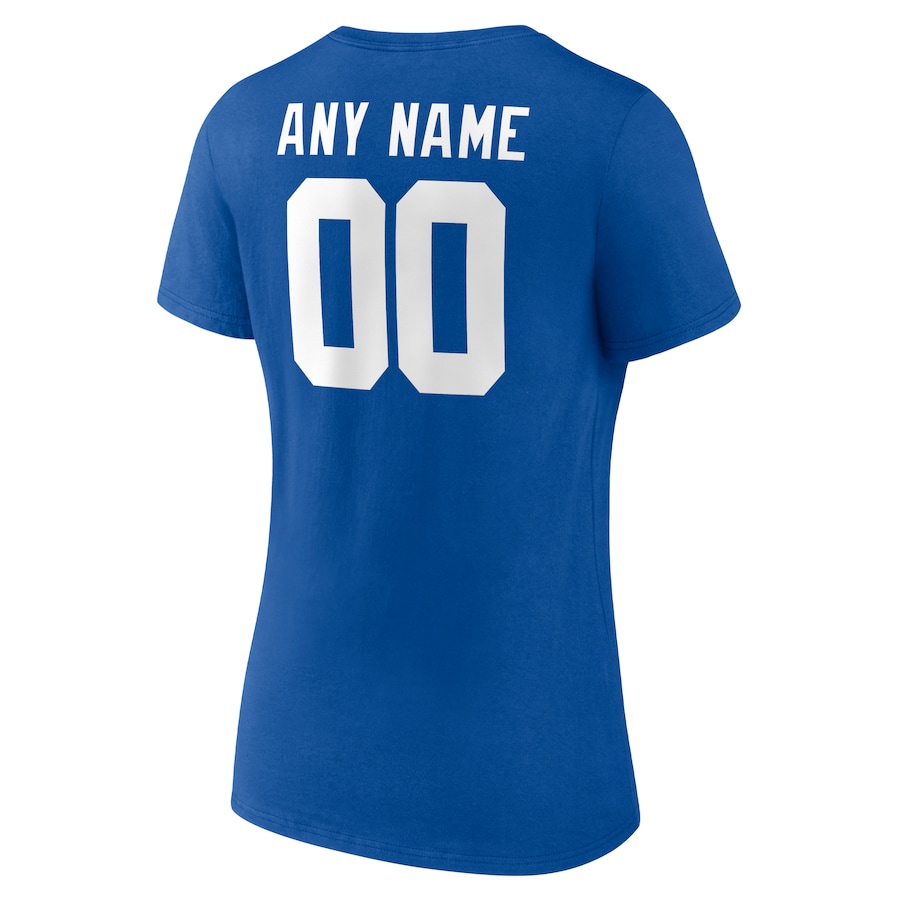 White Letters Women's Blue T-shirt  Personalized Name & Number Team Wordmark V-Neck T-Shirt