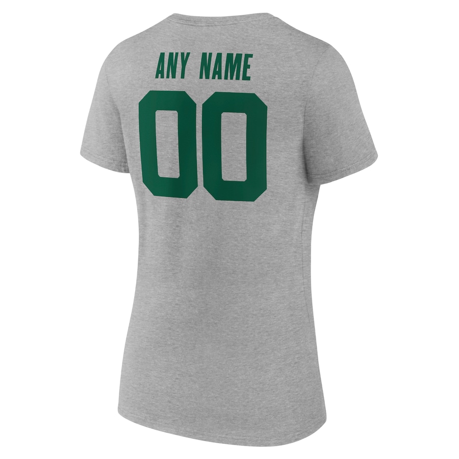Green Letters Women's Grey T-shirt  Personalized Name & Number Team Wordmark V-Neck T-Shirt